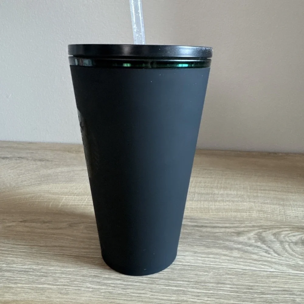 Starbucks‎ Tumbler Matte Black Green Cold Cup To Go 16 Oz